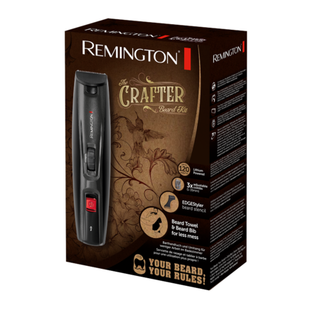 Set de tuns barba Remington The Crafter MB4050, Acumulator, 0.4-35 mm, Pelerina, Foarfeca, Negru