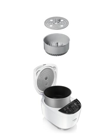 Multicooker Bosch AutoCook MUC11W12, 48 programe, vas 5 l, 900 W, aplicatie 300 retete, alb