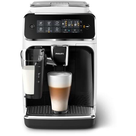 Espressor automat Philips EP3243/50, sistem de lapte LatteGo, 5 bauturi, filtru AquaClean, rasnita ceramica, optiune cafea macinata, ecran tactil, Alb
