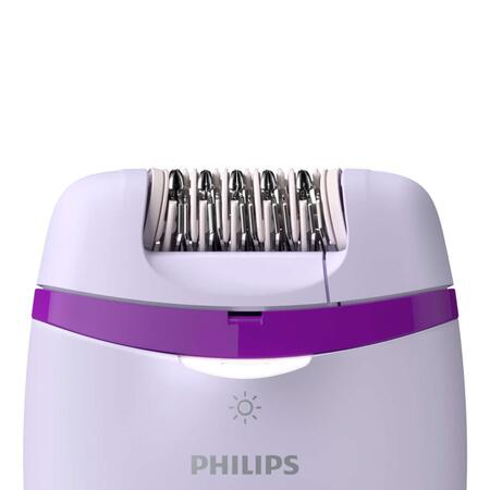 Epilator Philips Satinelle BRE275/00, 2 viteze, Opti-light, cap de epilare lavabil, 4 accesorii, Lila