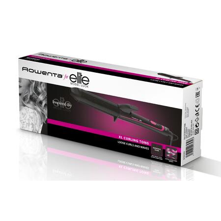 Ondulator Rowenta Elite 38mm CF3222F0, invelis de keratina si turmalina, 200°C, varf rece, Negru