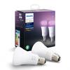 Philips Set 2 becuri inteligente LED Hue, functionalitate Bluetooth, Ambianta alba/color, E27, 9W(60W), temperatura de culoare 2200K-6500K