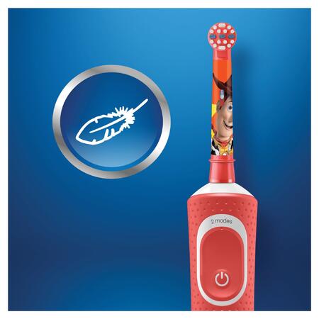 Periuta de dinti electrica Oral-B D100 Vitality Toy Story pentru copii 7600 oscilatii/min, Curatare 2D, 2 programe, 1 capat, 4 stickere incluse, Rosu