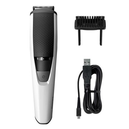 Aparat de tuns barba Philips BT3202/14, setari precizie de 1 mm, lame din otel inoxidabil, incarcare USB, sistem ridicare/tundere, negru/alb