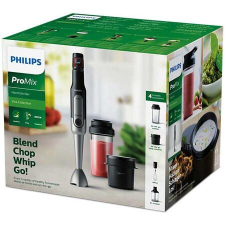 Mixer vertical Philips Viva Collection ProMix HR2655/90, 800 W, Speed Touch + Functie Turbo, tocator XL 1 l, tel, cana de supa on-thego (300 ml), recipient on-the-go (500 ml), Negru