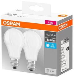 OSRAM Set 2 becuri Led E27 BASE CLASSIC A, 8.5 (60W), 806 lumeni, lumina neutra (4000K)