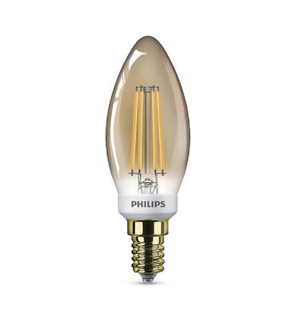 Bec LED 5W (35W) B35 E14 GOLD D 1SRT4, alb extrem de cald, Intensitate luminoasă reglabilă, temperatura culoare 2500K