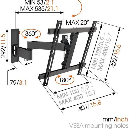 Suport TV perete, reglabil, Vogel's W53070, 32''-55"(81-140cm), max. 20 kg