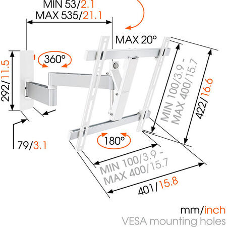 Suport TV perete, reglabil, Vogel's W53071,32''-55''(81cm-140cm), max. 20 kg