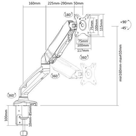 Suport monitor Gas Spring Single Arm Blackmount LDT13-C012, 13"-27"