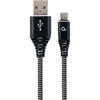 Gembird Premium cotton braided Type-C USB charging and data cable, 1 m, black/white