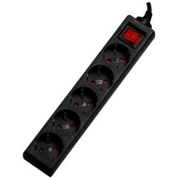 Spacer Prelungitor 5 x prize Schuko, 1.8m, 16A, cu intrerupator, siguranta si protectie, black