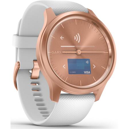 Ceas Smartwatch Garmin Vivomove Style, Rose Gold/White, Silicone Band