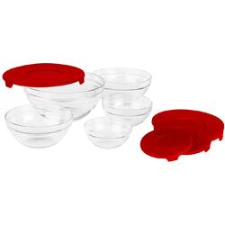 Vanora Set 5 boluri de sticla cu capac, rosu