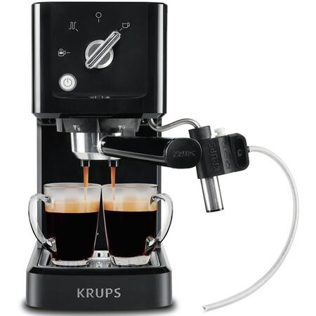 Espressor manual Krups Calvi Latte XP345810, 15 bar, reglare automata a temperaturii, 1 L, Negru