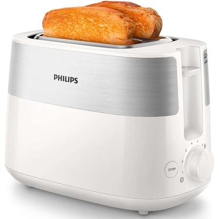 Prajitor de paine PHILIPS HD2515/00, 830 W, 2 fante, functie dezghetare, Alb/Inox