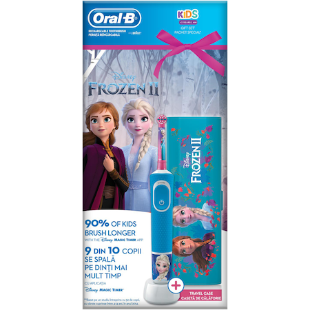 Set Periuta de dinti electrica copii + Travel Case Oral B Vitality D100 , 1 capat, 4 stickere, Albastru