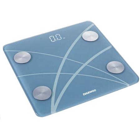 Cantar electronic de persoane cu Bluetooth Daewoo, 180 kg, Pornire automata, Bluetooth 4.0, Display LED, Blue