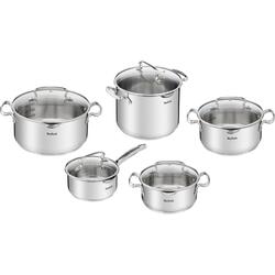 Set 10 piese inox Tefal Duetto Plus, inductie, sistem de gradatie, capac de sticla