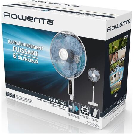 Ventilator cu picior Rowenta Essential+ VU4440F0, functie AUTO OFF, telecomanda, inaltime ajustabila 1.3m, ecran LED, Alb