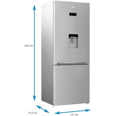 Combina frigorifica Beko RCNE560E30DZM, 497 l, Clasa A++, NeoFrost Dual Cooling, Dispenser apa, Everfresh+, Kitchen Fit, H 192 CM, Gri