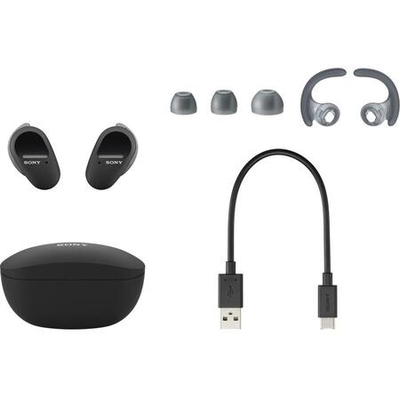 Casti sport in-ear True wireless Sony WFSP800NW, Noise Cancelling, Extra BASS, Google Assistant, Bluetooth, Rezistente la stropire IP55, 360 Reality Audio, Autonomie 9 ore, Alb