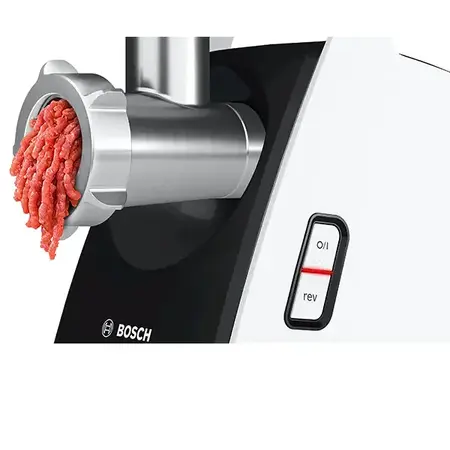 Masina de tocat carne Bosch MFW3X15B, 2.5kg/min, 2000W, accesoriu carnati/suc de rosii, alb-negru