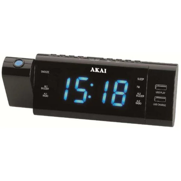 Radio ceas Akai ACR-3888, proiectie, incarcator telefon USB, negru