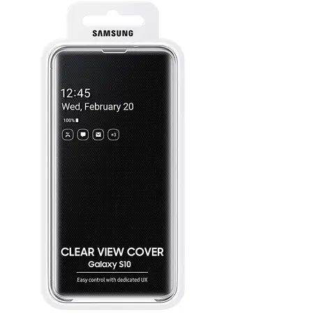 Husa tip carte Clear View Cover Samsung EF-ZG973CBEGWW negru semitransparent pentru Samsung Galaxy S10 (G973F)