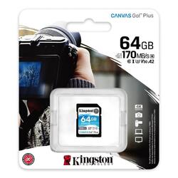Card de memorie SD Kingston Canvas GO Plus, 64GB, Clasa 10, UHS-I, Adaptor inclus