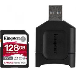 Card de memorie Kingston SDXC, 128GB, Class 10, UHS-II, U3, V90 + Cititor de carduri SD