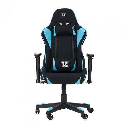 Scaun gaming X by Serioux, Torin, ajustabil, material textil, negru si albastru