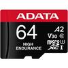 A-Data Card de memorie ADATA Endurance, MicroSDXC, 64GB, UHS-I V30, 100MB/s, Class 10 + Adaptor