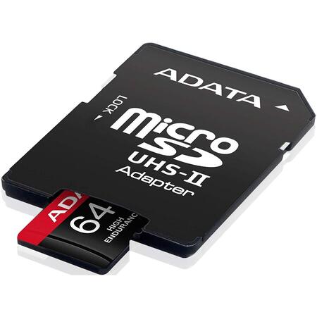 Card de memorie ADATA Endurance, MicroSDXC, 64GB, UHS-I V30, 100MB/s, Class 10 + Adaptor