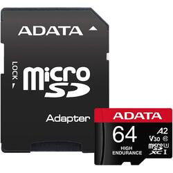 A-Data Card de memorie ADATA Endurance, MicroSDXC, 64GB, UHS-I V30, 100MB/s, Class 10 + Adaptor