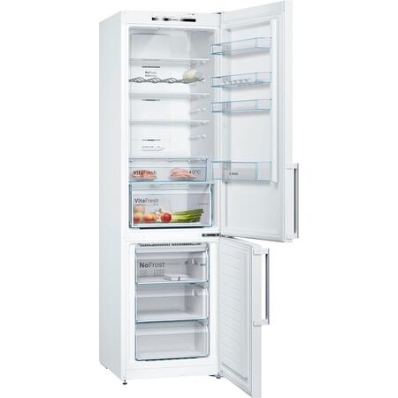 Combină frigorifică Bosch KGN39VWEP, NoFrost, 366 L, Compartiment VitaFresh 0°C, Suport sticle, Clasa E, H 203 cm, Alb