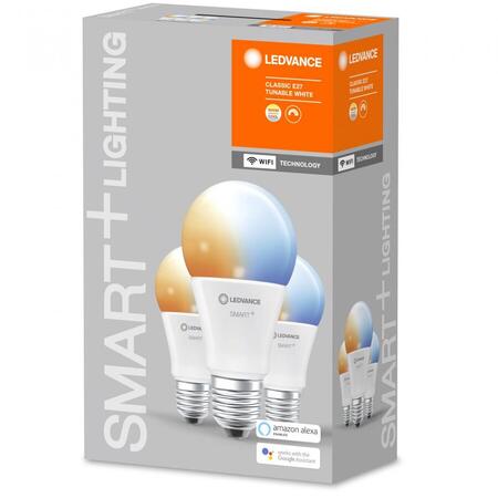 Set 3x bec LED Ledvance SMART+ WiFi A75, E27, 9.5W (75W), 230V, temperatura culoare reglabila 2700-6500K