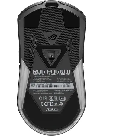 Mouse gaming wireless ASUS ROG Pugio II, RGB, switch-uri Omron, ambidextru, 16000 dpi, 7 butoane, conectivitate triplu-mod (cu fir /2.4 GHz/Bluetooth), iluminare Aura Sync, Negru