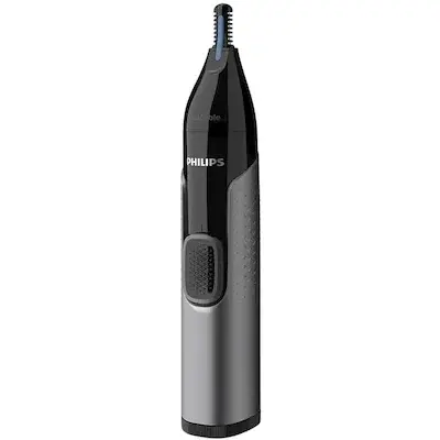 Trimmer pentru nas/urechi Philips NT3650/16, baterie, lavabil, tehnologie Precision Trim, otel inoxidabil, pieptene pentru sprancene, pieptene 5 mm, Gri