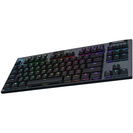 Tastatura mecanica gaming Logitech G915 TKL, Ultraslim, Lightspeed Wireless & Bluetooth, Lightsync RGB, Switch Tactil, Negru Carbon