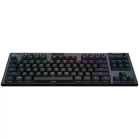 Tastatura mecanica gaming Logitech G915 TKL, Ultraslim, Lightspeed Wireless 2.4GHz&Bluetooth, Lightsync RGB, Switch Liniar, Negru Carbon