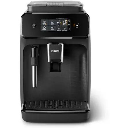 Espressor automat Philips EP1220/00, 15 bar, 2 bauturi, 12 setari de macinare, Afisaj tactil, Rezervor 1.8 l, Setare Eco, Sistem classic de spumare a laptelui, Negru