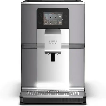 Espressor automat Krups Intuition Preference+ EA875E10, Accesoriu pentru spumarea laptelui, 15 bauturi, Ecran tactil, Tehnologie Quattro Force, Retete favorite, 1450W, Argintiu