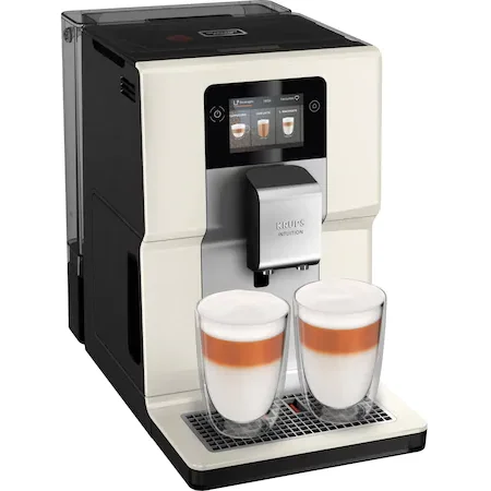 Espressor automat Krups Intuition Preference EA872A10, Accesoriu pentru spumarea laptelui, 11 bauturi, Ecran tactil, Tehnologie Quattro Force, Retete favorite, 1450W, Alb Ivory