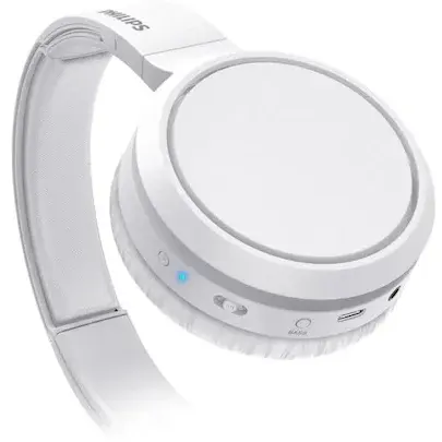 Casti audio wireless Philips TAH5205WT/00, Bluetooth 5.0, Bass Boost, redare 29 h, gestionare apeluri, incarcare rapida, design ergonomic, microfon incorporat, alb