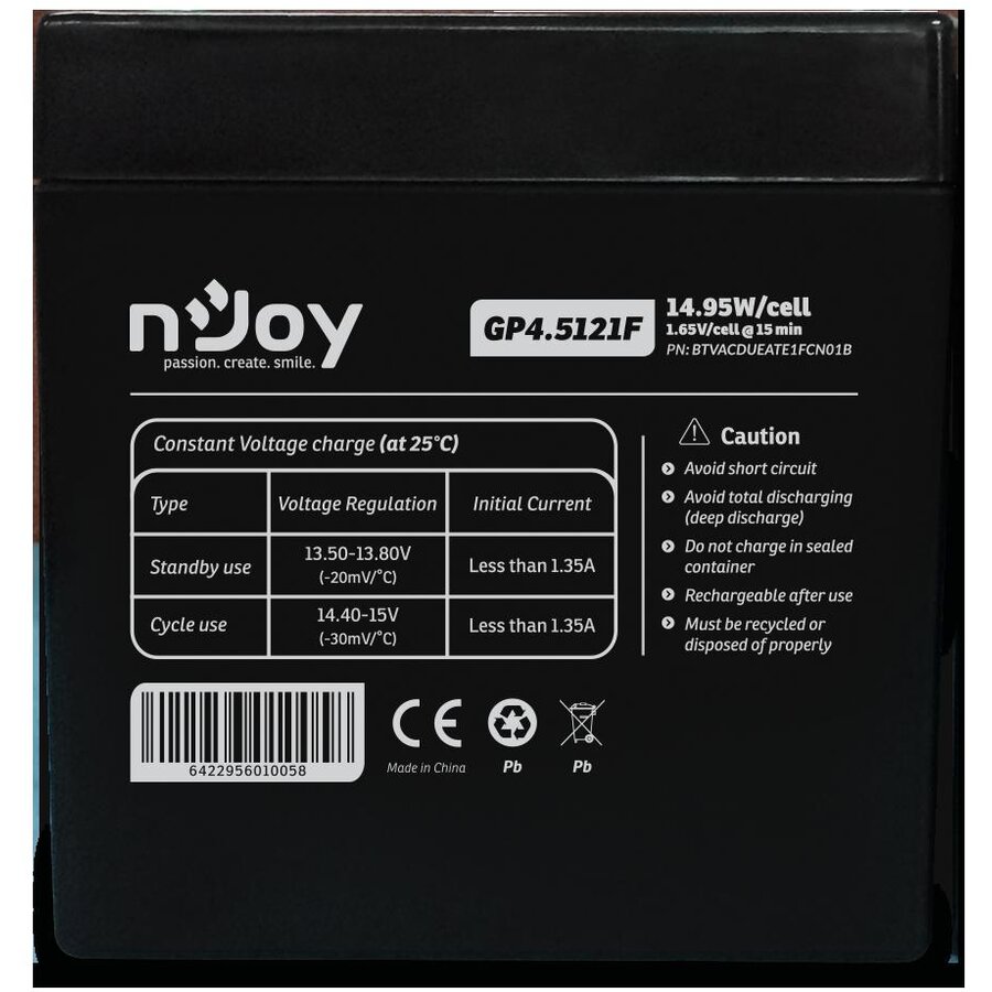 Acumulator (baterie) UPS GP4.5121F, VRLA, 12V, 14.95W / Cell