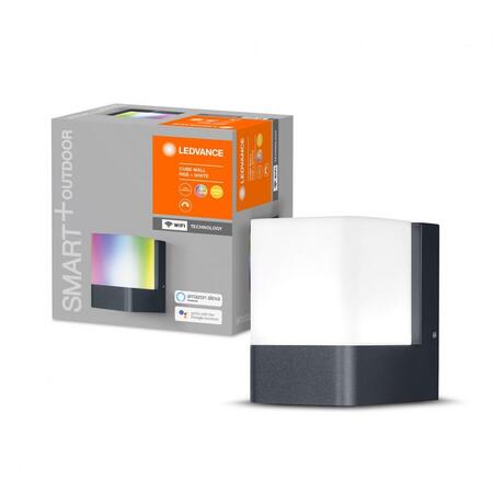 Aplica de exterior LED Ledvance SMART+ CUBE MULTICOLOR Wall, RGBW, 9.5W, 220-240V, IP44, lumina calda 3000K, 450 lumeni