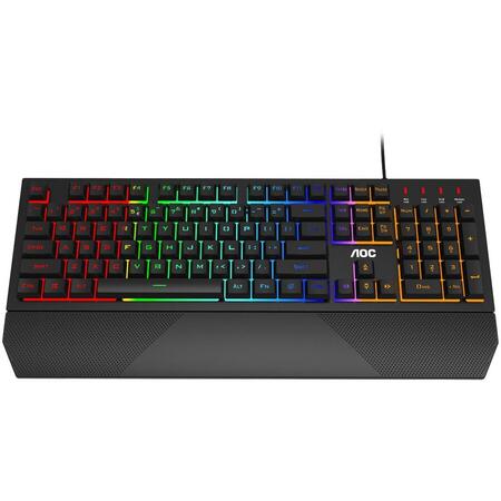 Tastatura gaming semimecanica AOC GK200, iluminare rainbow, layout US Int