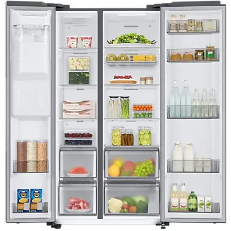 Side By Side Samsung RS68A8831S9/EF, 609 l, Clasa E, Full No Frost, Twin Cooling Plus, Conversie Smart 5 in 1, SpaceMax, Compresor Digital Inverter, Dozator apa, Inox