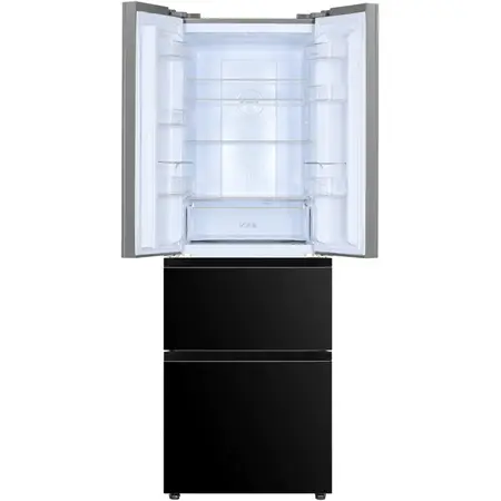 Combina frigorifica Heinner HCFD-H320GBKE++, 320 l, Clasa energetica noua E, Full No Frost, Super Congelare, Display touch, H 185.5 cm, Sticla neagra